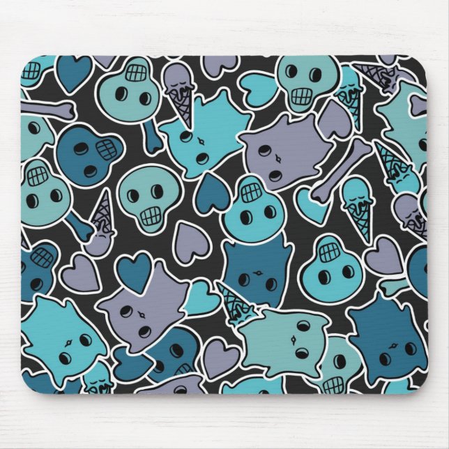 Schädel und Herzen auf schwarzem Hintergrund 2 Mousepad (Vorne)