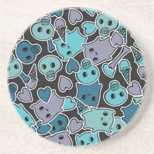 Schädel und Herzen auf schwarzem Hintergrund 2 Sandstein Untersetzer