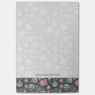 Schädel und Herzen auf schwarzem Hintergrund Post-it Klebezettel