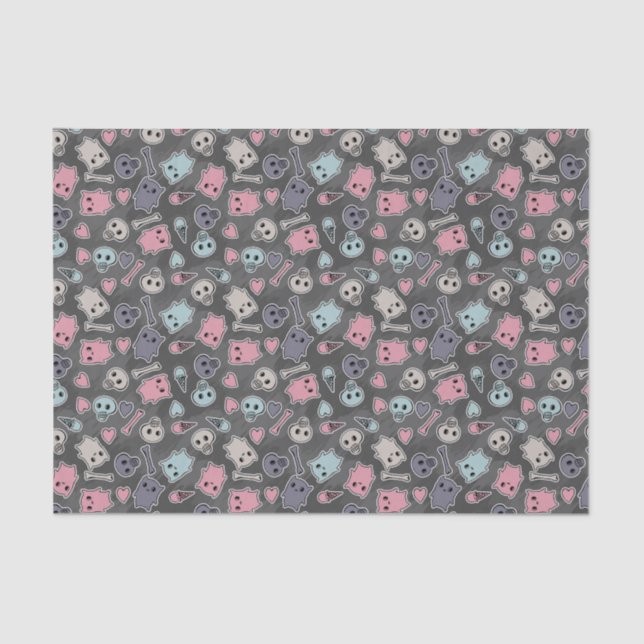 Schädel und Herzen auf schwarzem Hintergrund Seidenpapier (Vorderseite)