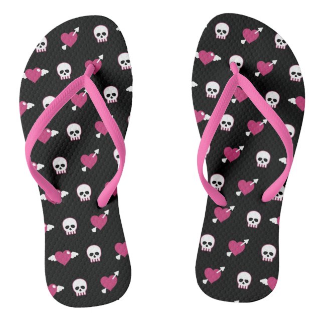 Schädel und Herzen Flip Flops (Fußbett)