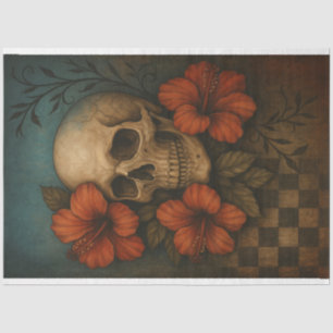 Schädel und Hibiskus in Harmonie-Dekoupage Seidenpapier