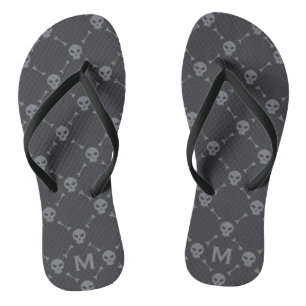Schädel und Knochen im Karomuster Grau Monogramm Flip Flops