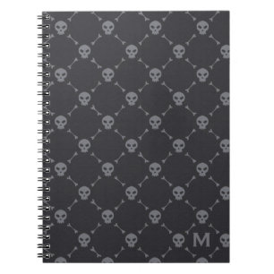 Schädel und Knochen im Karomuster Grau Monogramm Notizblock