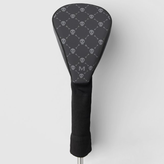 Schädel und Knochen Kontrollmuster Grau Monogramm Golf Headcover (Vorderseite)