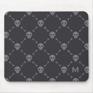 Schädel und Knochen Kontrollmuster Grau Monogramm Mousepad