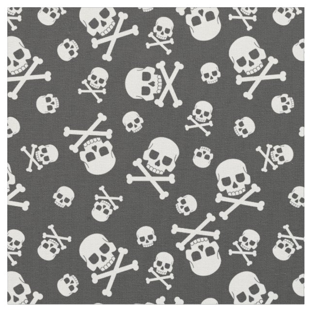 Schädel und Krebse Weißes Halloween Stoff (Nahaufnahme)