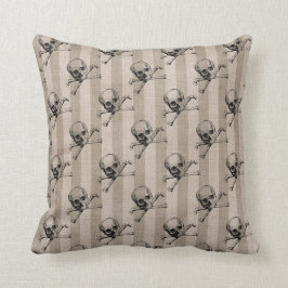 Schädel und Kreuzknochen auf Tan Strick Kissen