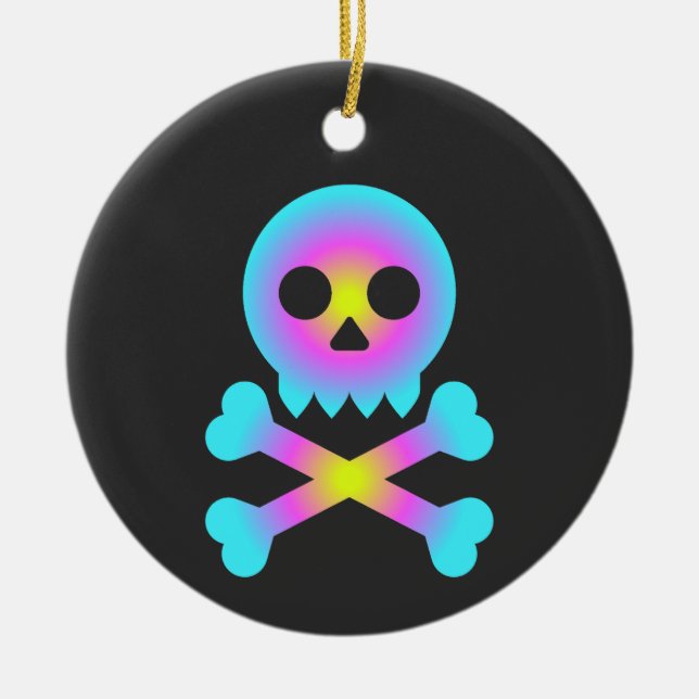 Schädel und Kreuzknochen Keramik Ornament (Vorne)