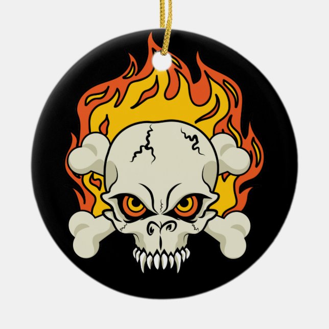 Schädel und Kreuzknochen Keramikornament (Vorne)