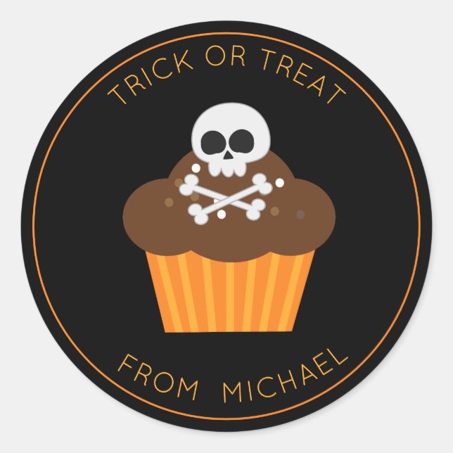 Schädel und Kreuzknochen Kupcake Halloween-Sticker Runder Aufkleber (Vorderseite)