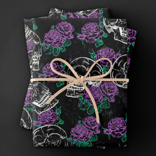 Schädel und Lila Rose Dark Gothic Grunge Glam Geschenkpapier Set