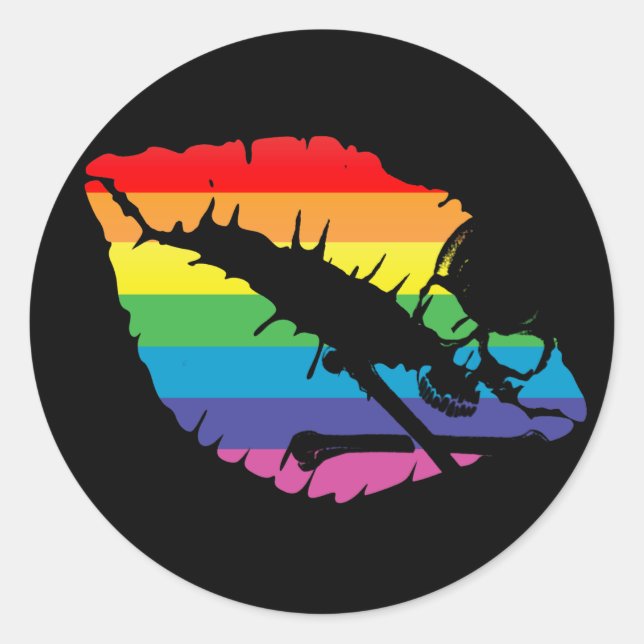 Schädel und Lippen. Runder Aufkleber (Vorderseite)