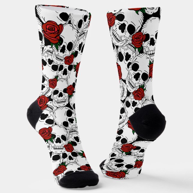 Schädel und Rose Gemustert Psychobild Socken (Gewinkelt)