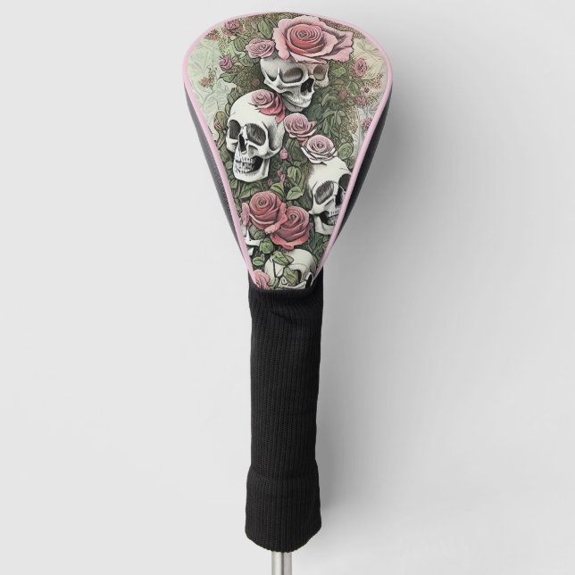 Schädel und Rose Golf Headcover (Vorderseite)