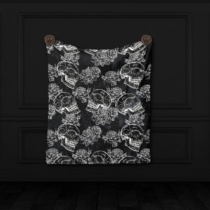 Schädel und Rose   Gothic Glam Funky Grunge Fleecedecke