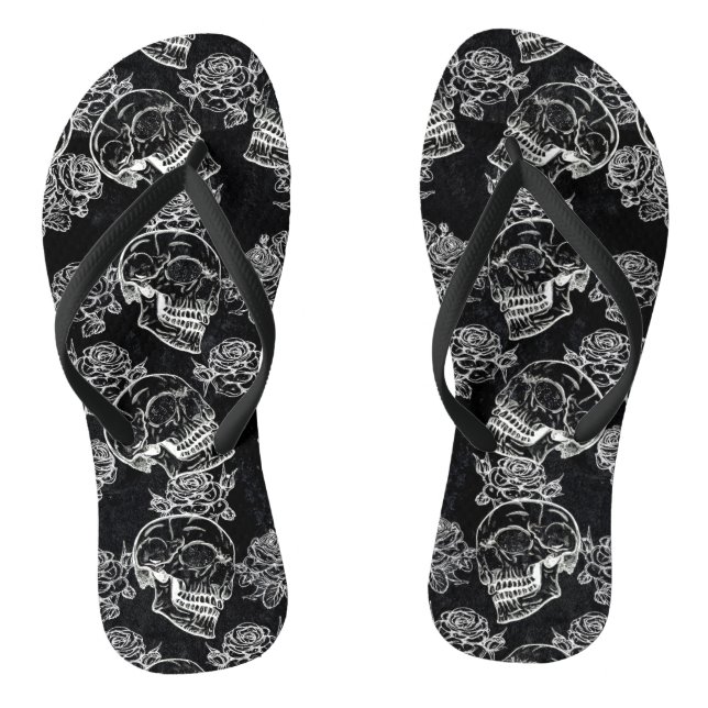 Schädel und Rose | Gothic Glam Funky Grunge Flip Flops (Fußbett)