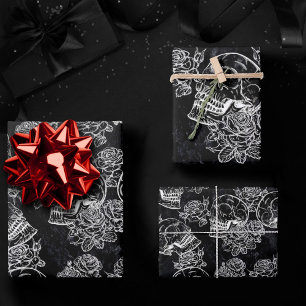 Schädel und Rose   Gothic Glam Funky Grunge Geschenkpapier Set