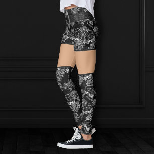 Schädel und Rose   Gothic Glam Funky Grunge Leggings