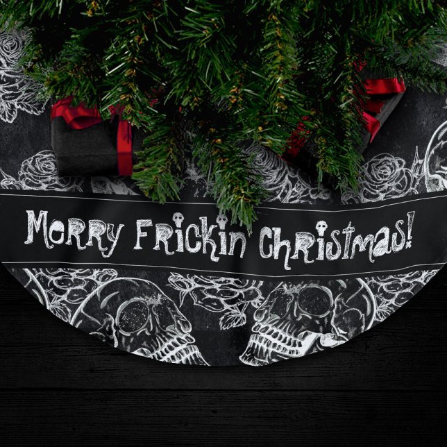 Schädel und Rose | Gothic Glam Funky Grunge Polyester Weihnachtsbaumdecke (Von Creator hochgeladen)