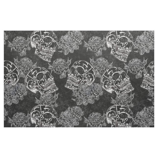 Schädel und Rose | Gothic Glam Funky Grunge Stoff (Yard (91,4 cm))