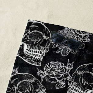 Schädel und Rose Gothic Glam Funky Grunge Strandtuch