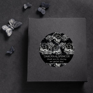 Schädel und Rose   Gothic Glam Vielen Dank Runder Aufkleber
