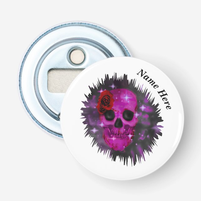 Schädel und Rose Gothic White Abzeichen Flaschenöf Flaschenöffner (Vorderseite)