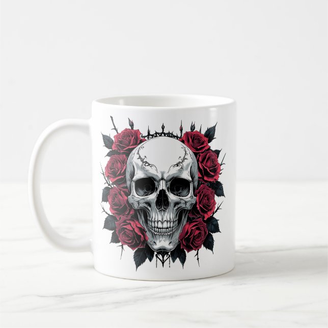 Schädel und Rose Gotische Tasse | Dark Floral Skel (Links)