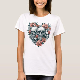 Schädel und Rose Herz T-Shirt