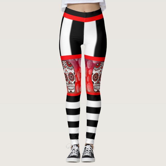 Schädel und Rose Leggings (Vorderseite)
