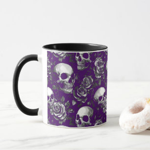 Schädel und Rose Lila Tasse