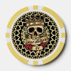 Schädel und Rose Poker Chip - $ 1