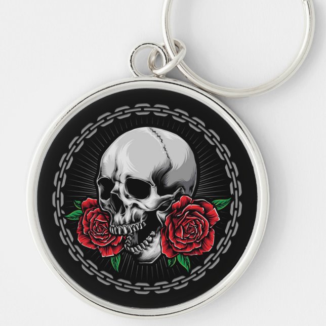 Schädel und Rose Schlüsselanhänger (Vorne)
