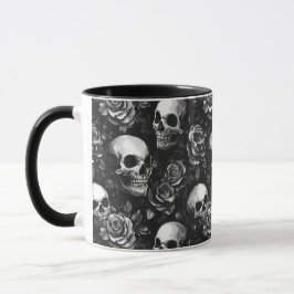 Schädel und Rose Schwarzes Halloween Tasse