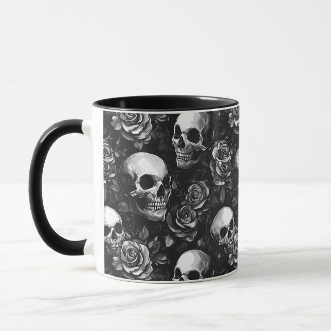 Schädel und Rose Schwarzes Halloween Tasse (Links)