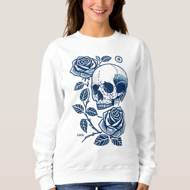 Schädel und Rose Sweatshirt (Vorderseite)