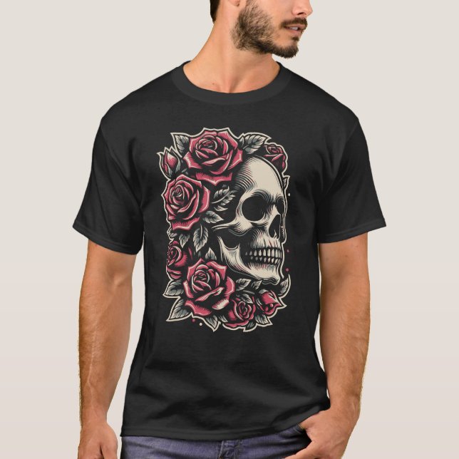 Schädel und Rose T-Shirt (Vorderseite)