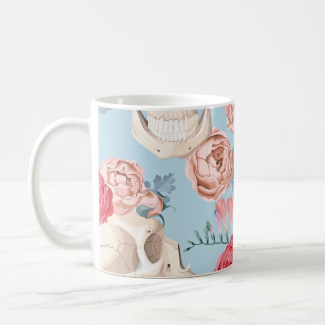 Schädel und Rose Vintages Muster Kaffeetasse (Links)