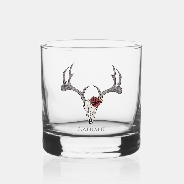Schädel und Rose von Blumenwild Whiskyglas (Vorderseite)