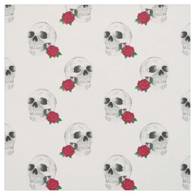 Schädel-und Rosen-Gewebe Stoff (Muster)