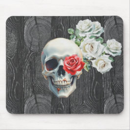 Schädel und Rosen Holztextur-Mauspad Mousepad