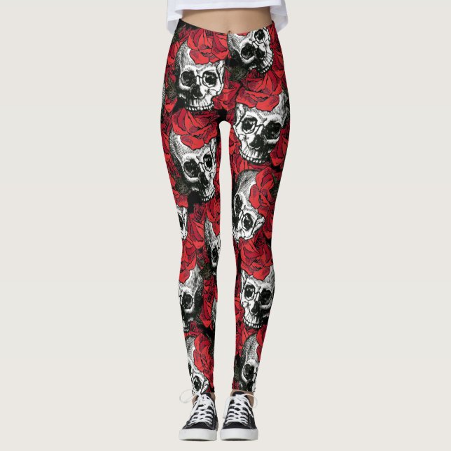 Schädel und Rosen Leggings (Vorderseite)