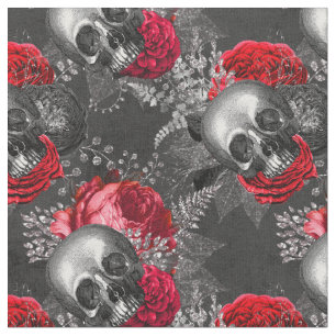 Schädel und rote Blume auf Grau Stoff