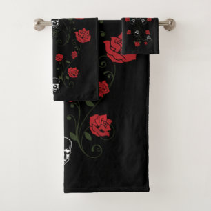 Schädel und Rote Rosen Badhandtuch Set
