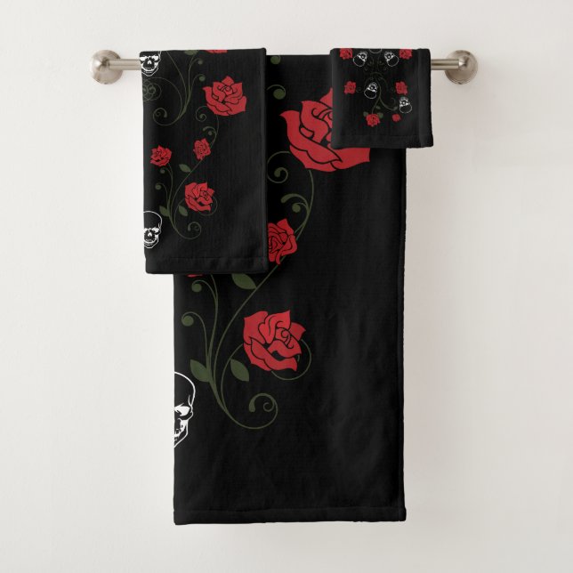 Schädel und Rote Rosen Badhandtuch Set (Insitu)
