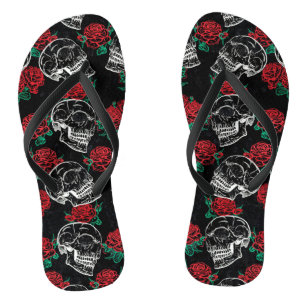 Schädel und Rote Rosen   Modern Gothic Glam Grunge Flip Flops