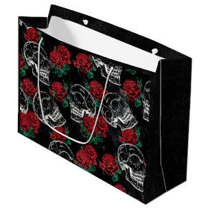 Schädel und Rote Rosen Modern Gothic Glam Grunge Große Geschenktüte