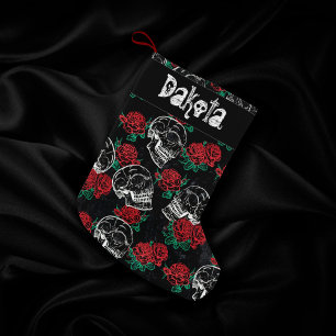 Schädel und Rote Rosen Modern Gothic Glam Grunge Kleiner Weihnachtsstrumpf