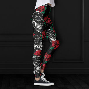 Schädel und Rote Rosen Modern Gothic Glam Grunge Leggings